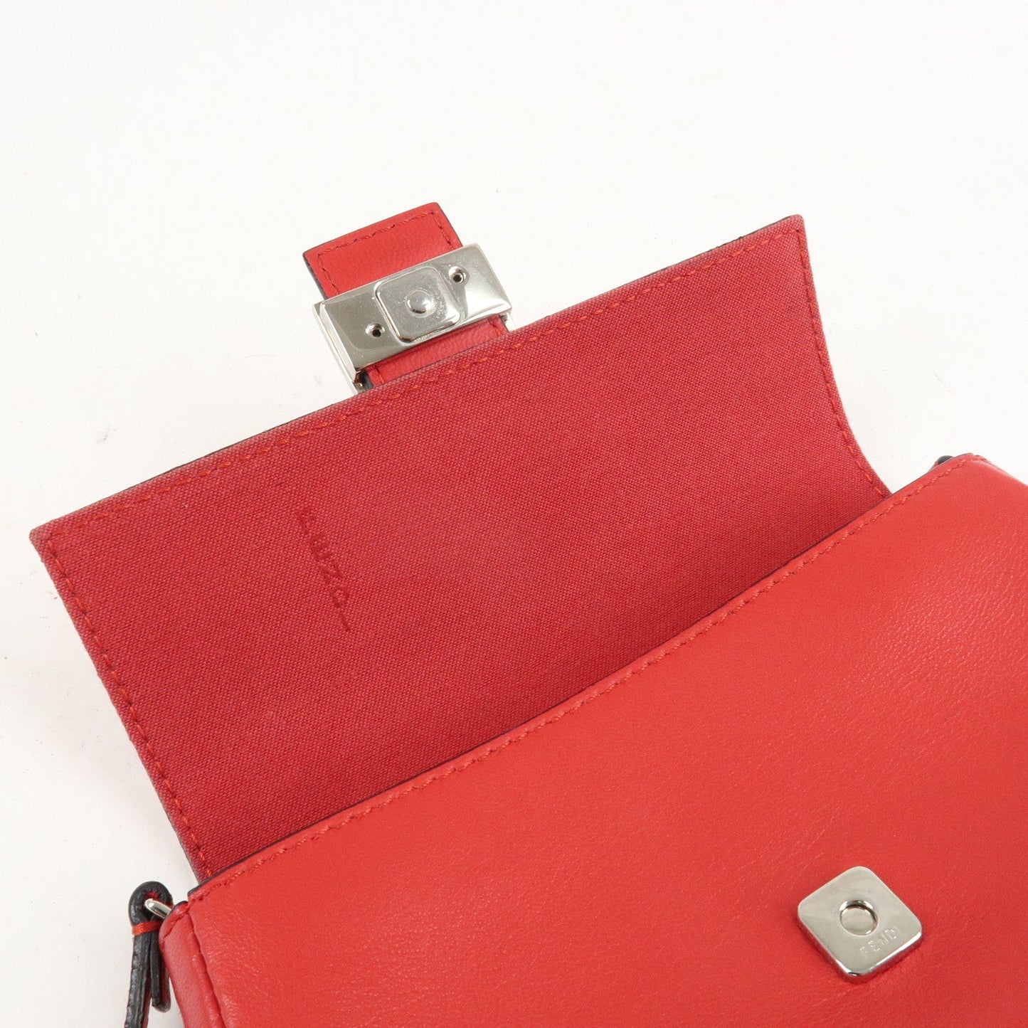 FENDI Micro Baguette Leather Shoulder Bag Red 8M0354  d