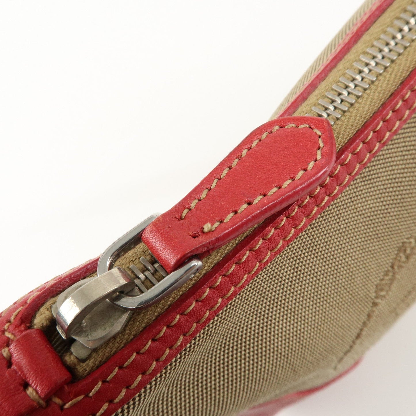 PRADA Logo Jacquard Leather Shoulder Bag Beige Red  d