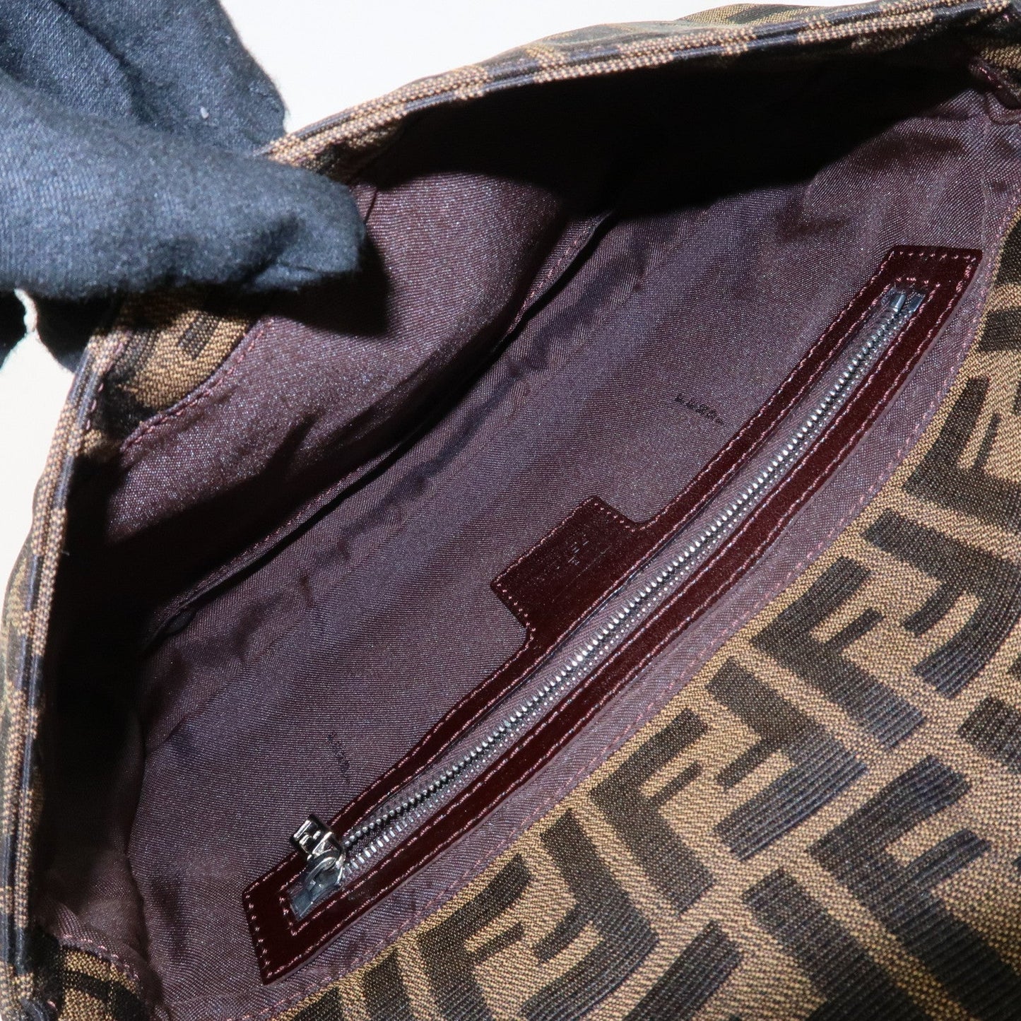 FENDI Mamma Baguette Zucca Canvas Shoulder Bag Brown Black 26424  d