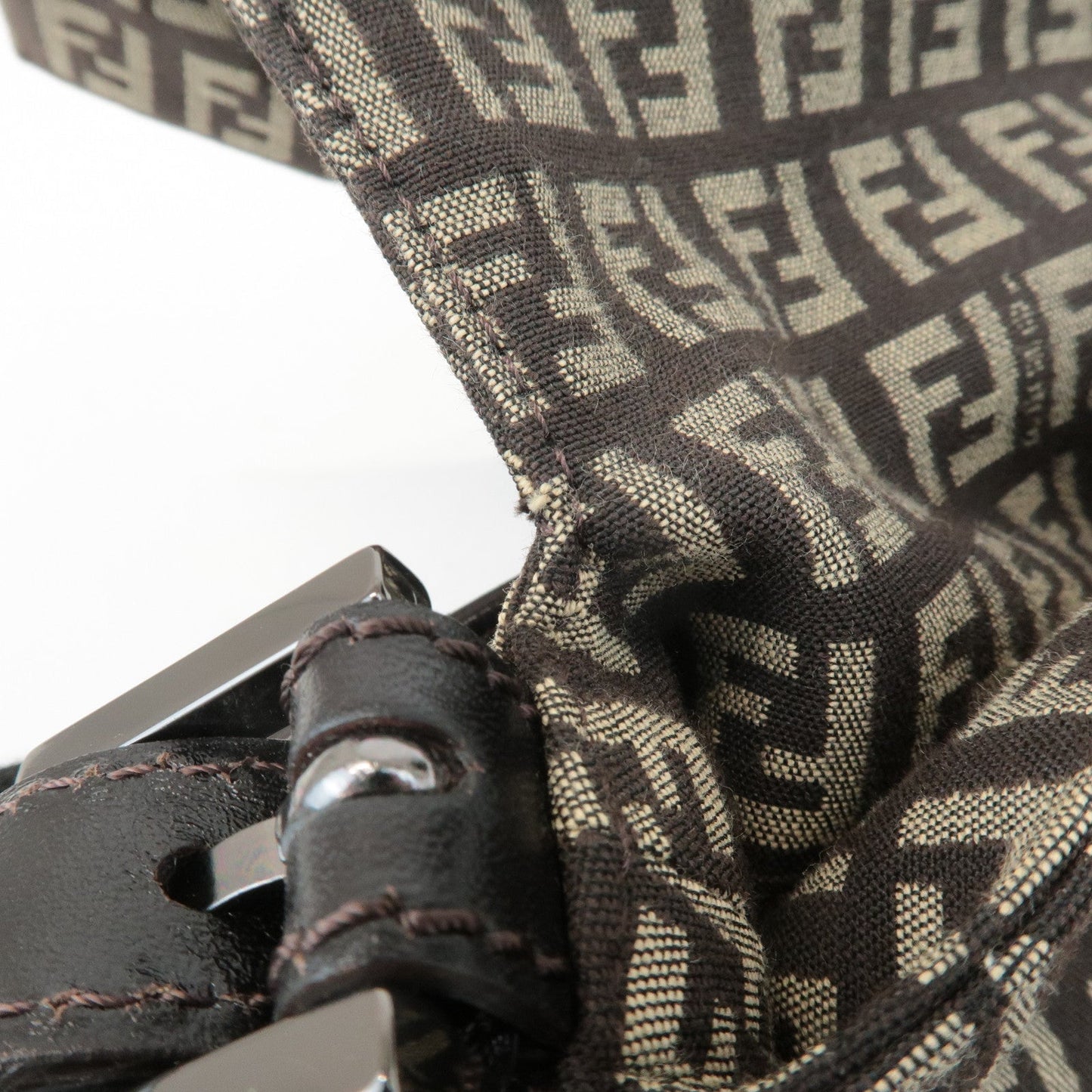 FENDI Mamma Baguette Zucchino Canvas Leather Shoulder Bag 8BR001  d