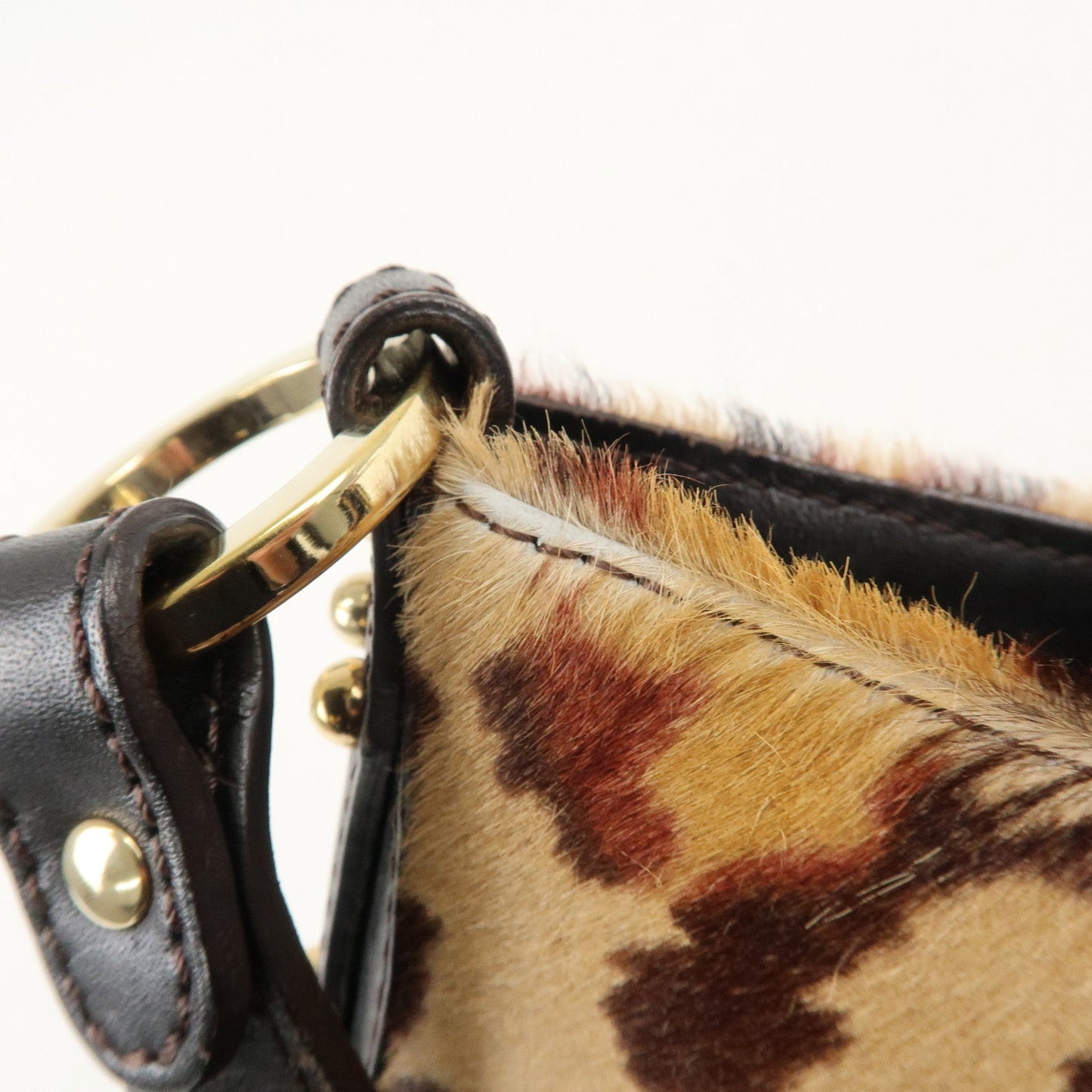 FENDI Unborn Calf Leather Shoulder Bag Beige Brown 8BR353  d