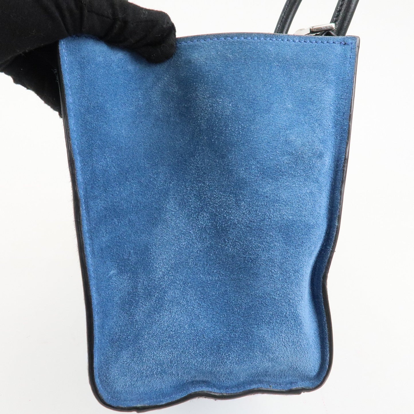 PRADA Unborn Calf Suede Leather 2Way Hand Bag Blue Black 1BA025  d