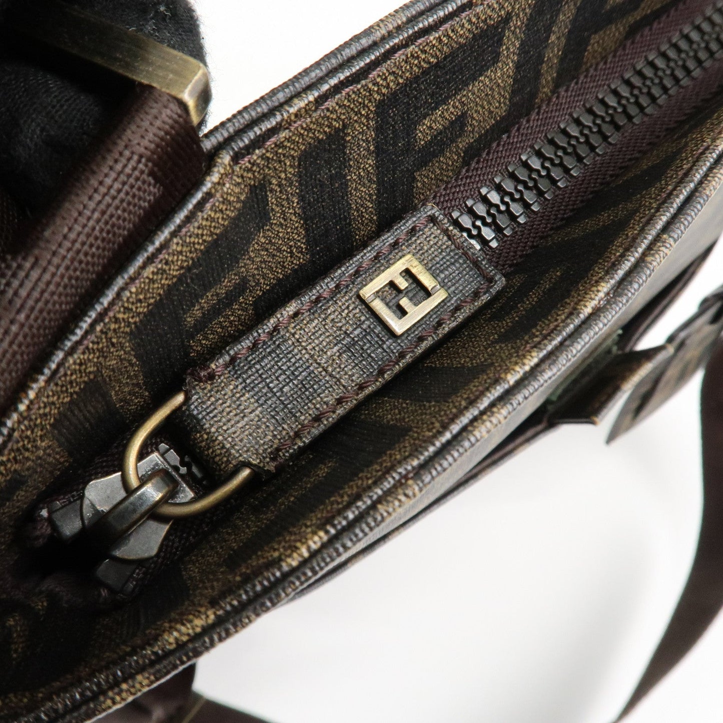 FENDI Zucca Print PVC Shoulder Bag Khaki Black 7VA207  d