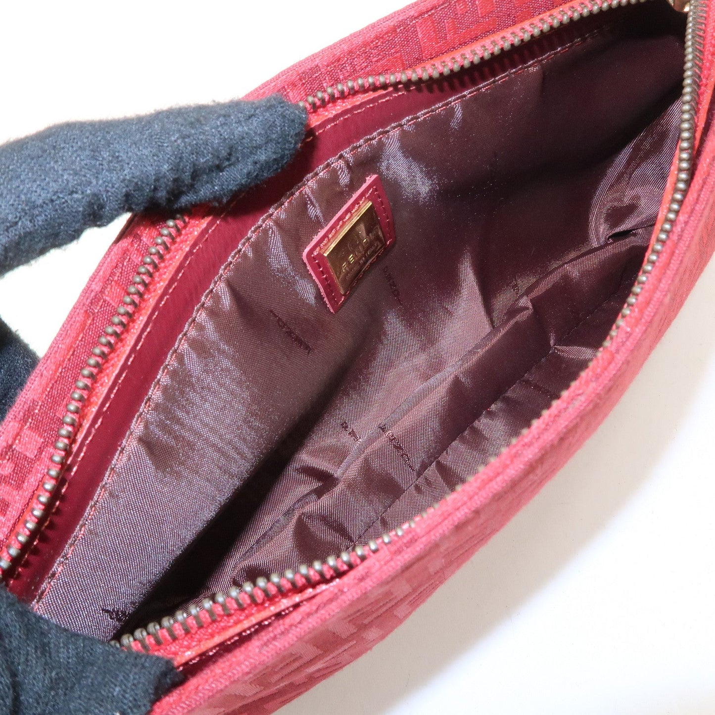 FENDI Zucchino Canvas Leather Shoulder Bag Purse Red 8BR042  d
