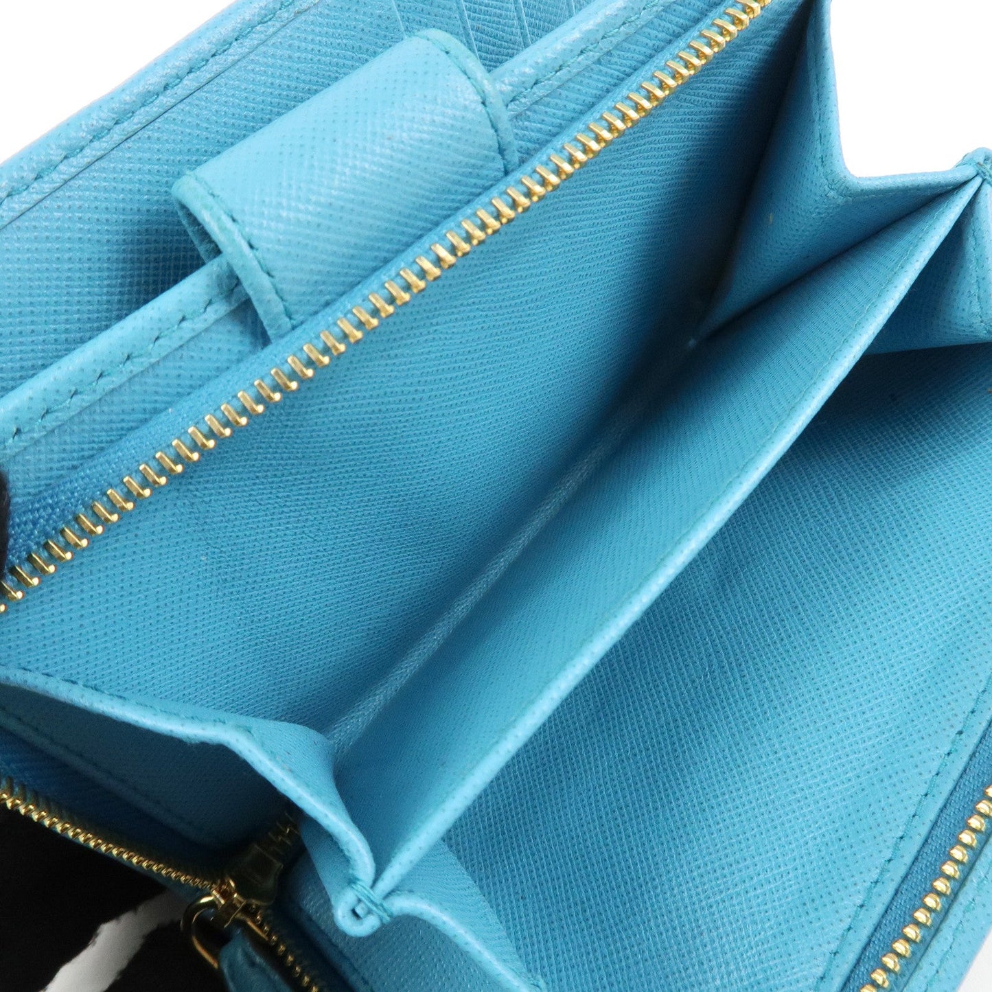 PRADA Logo Leather Bi-Fold Wallet Purse Light Blue 1ML225  d