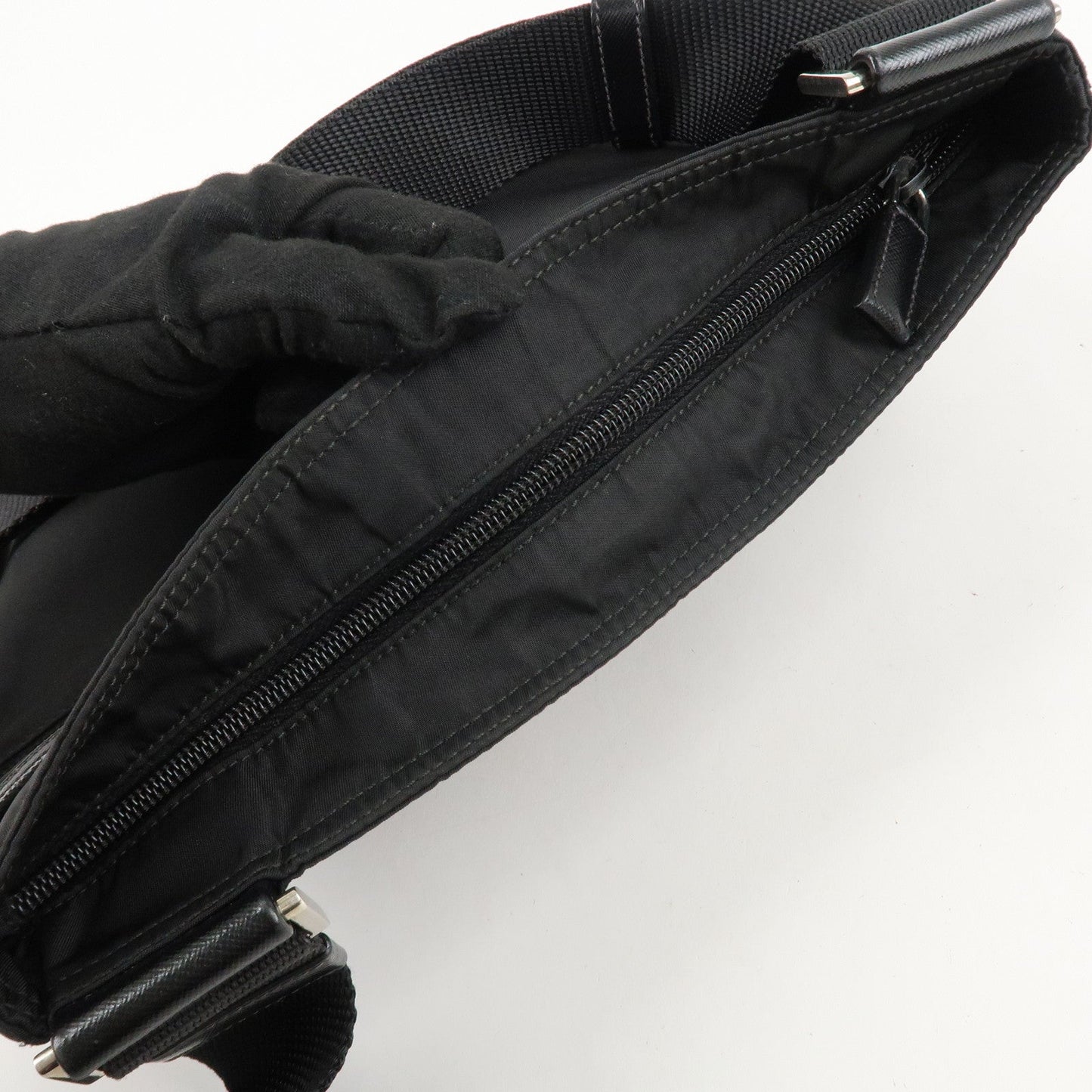 PRADA Logo Nylon Leather Shoulder Bag Crossbody Bag Black  d