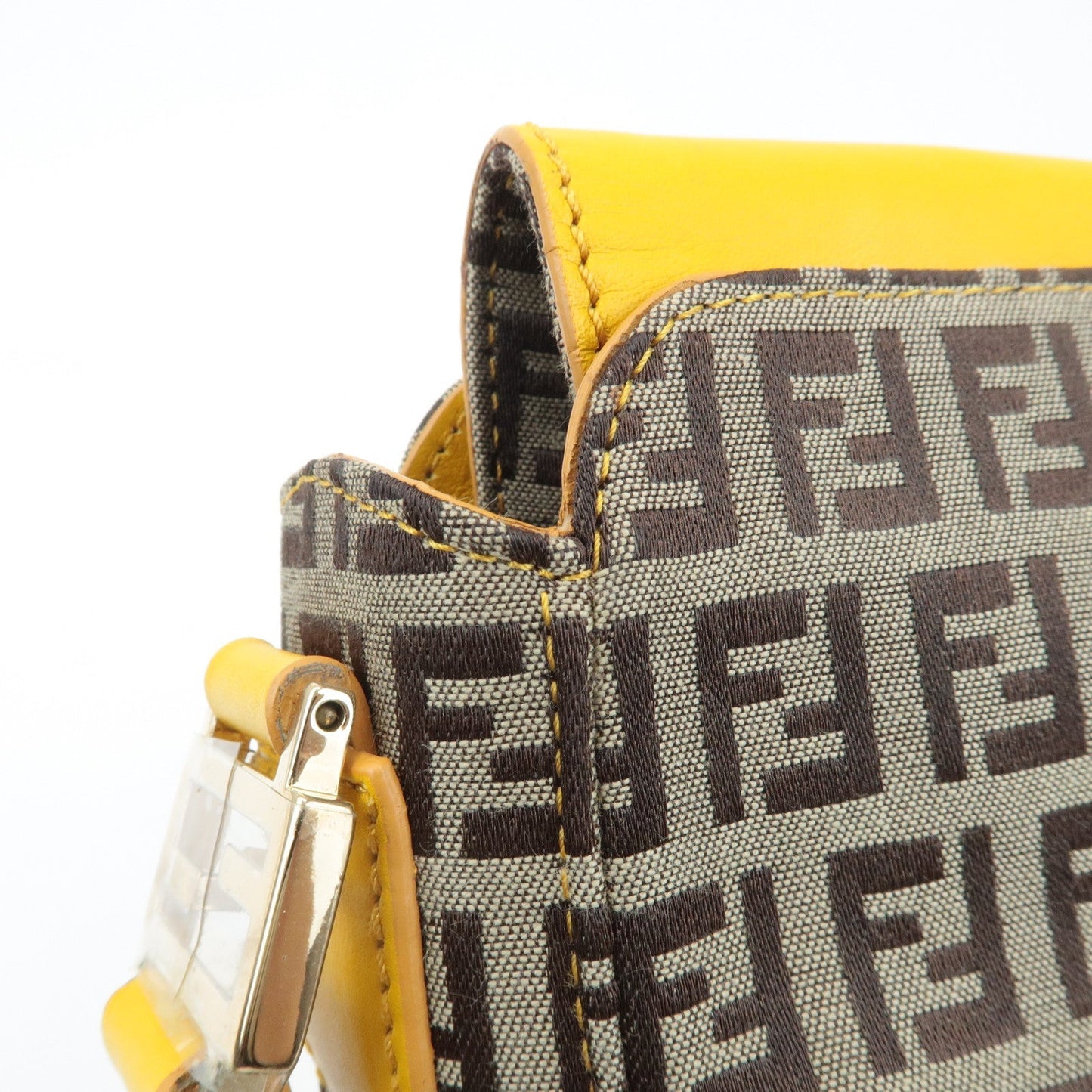 FENDI Zucchino Canvas Leather Shoulder Bag BrownYellow 8BT175  d