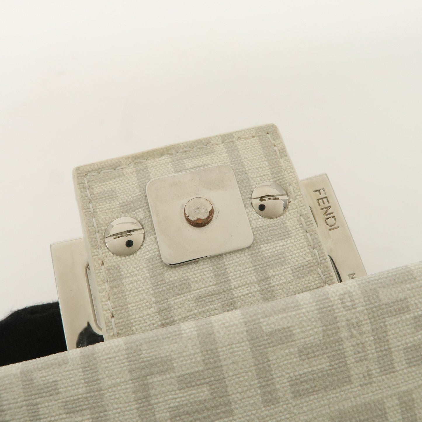 FENDI Mini Mamma Baguette Zucchino Canvas Leather Shoulder Bag  d