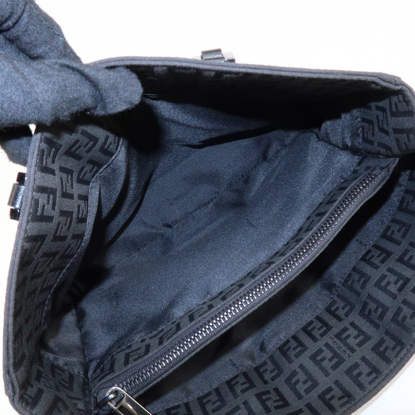 FENDI Zucchino Canvas Leather Tote Bag Hand Bag Black 8BH132  d