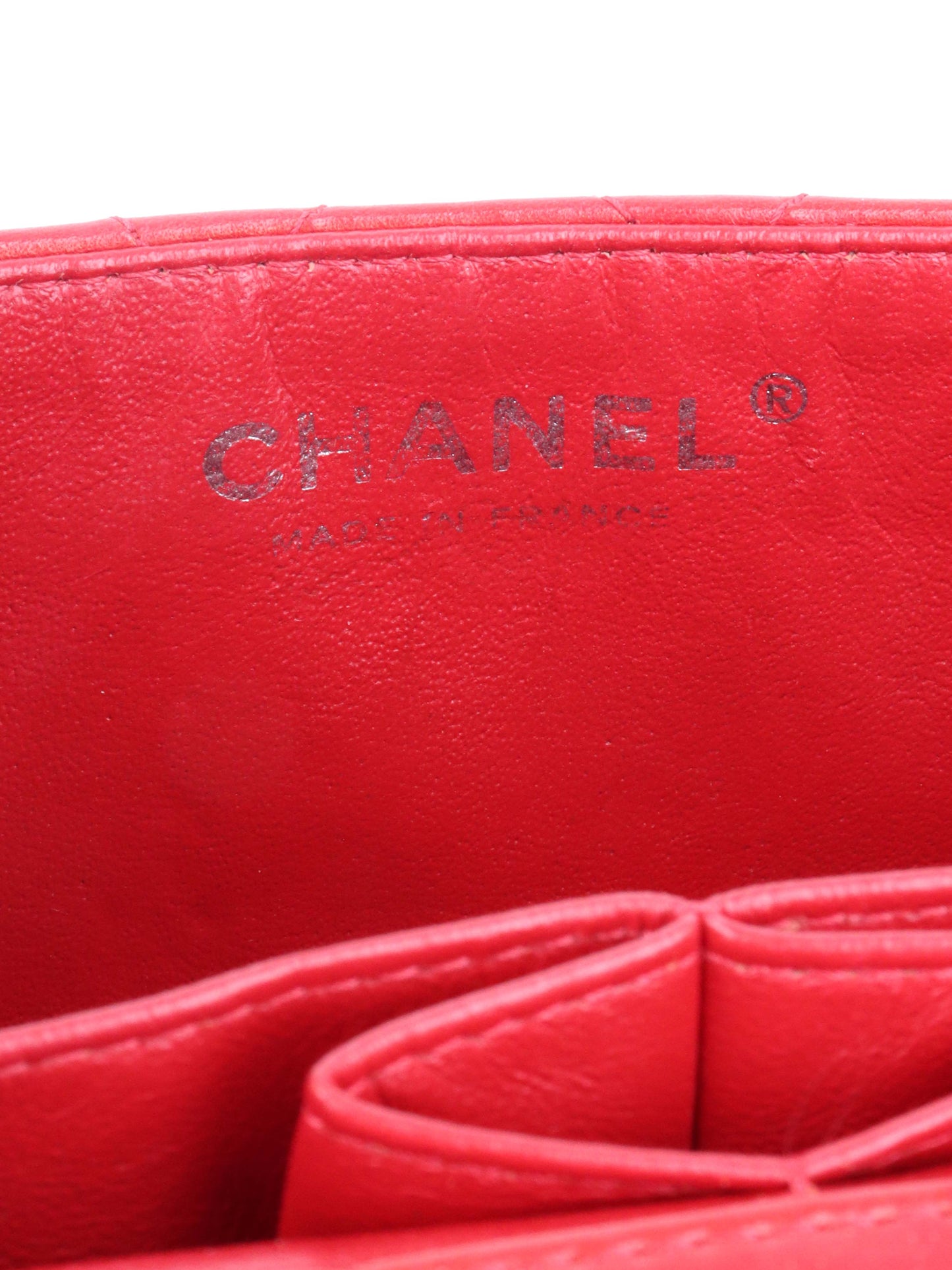 Chanel Red Lambskin East West Classic Flap Bag.