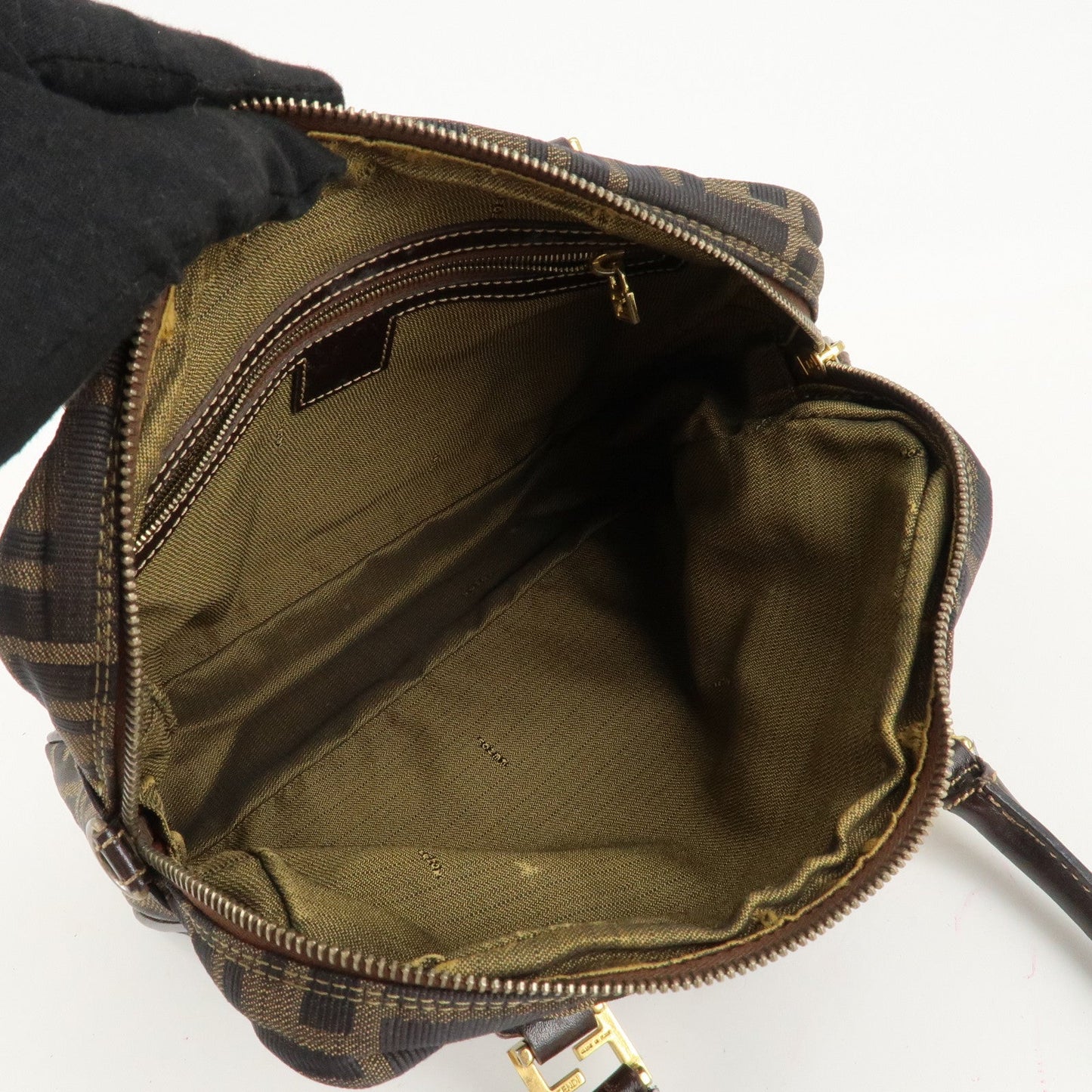 FENDI Zucca Canvas Leather 2Way Shoulder Hand Bag Brown Black  d