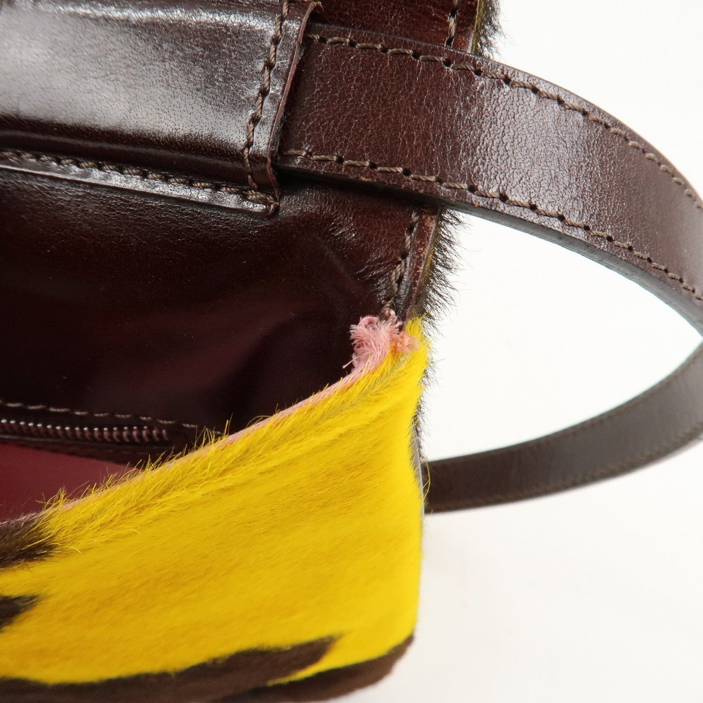 FENDI COW Unborn Calf Leather Shoulder Bag Yellow Brown  d