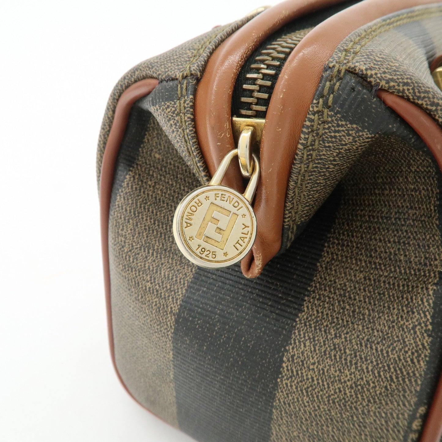 FENDI Pequin PVC Leather Hand Bag Brown Black 259021  d