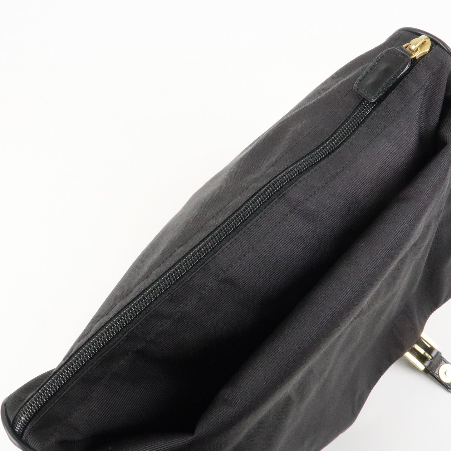FENDI Nylon Canvas Leather Shoulder Bag Hand Bag Black Brown  d