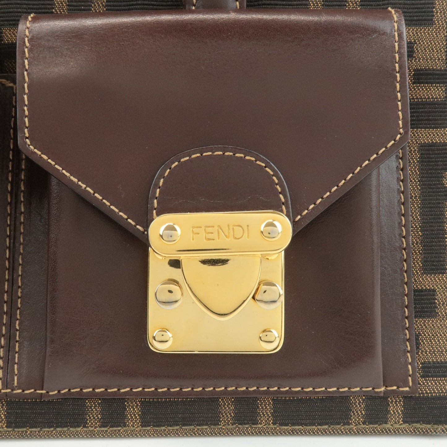 FENDI Zucca Canvas Leather Boston Bag Hand Bag Brown Black  d