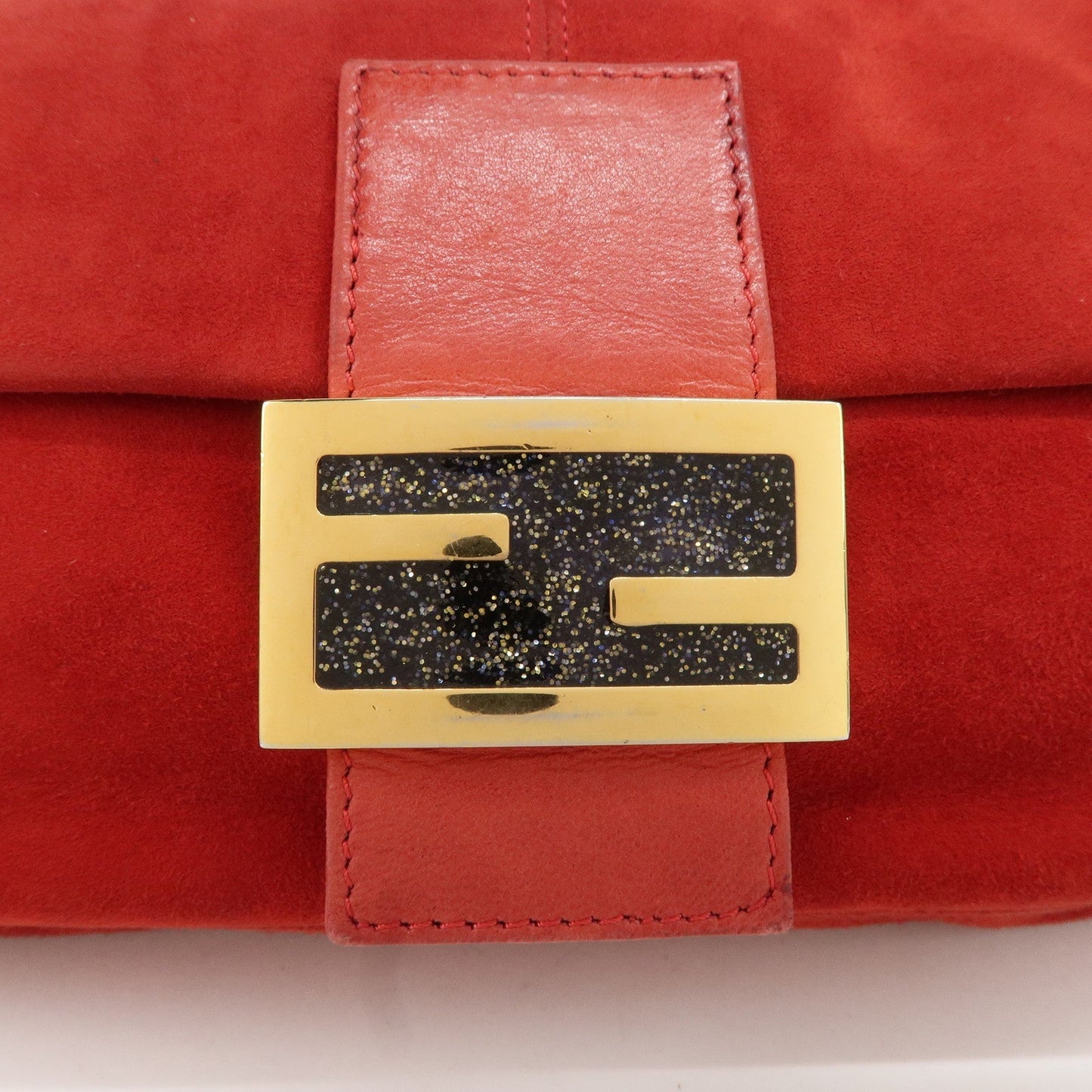 FENDI Mamma Baguette Suede Leather Shoulder Bag Red 26424  d