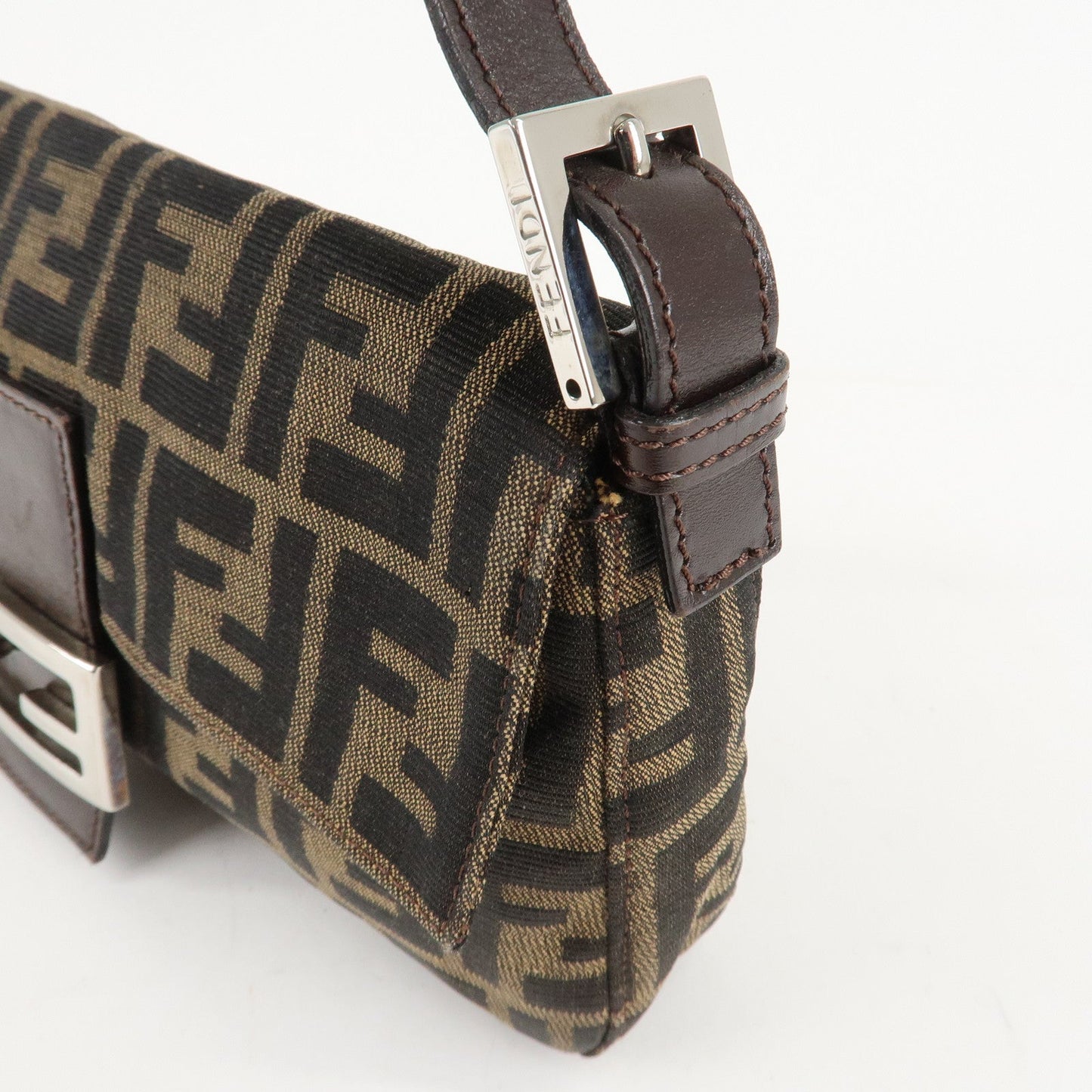 FENDI Mamma Baguette Canvas Shoulder Bag Brown Black 26424  d