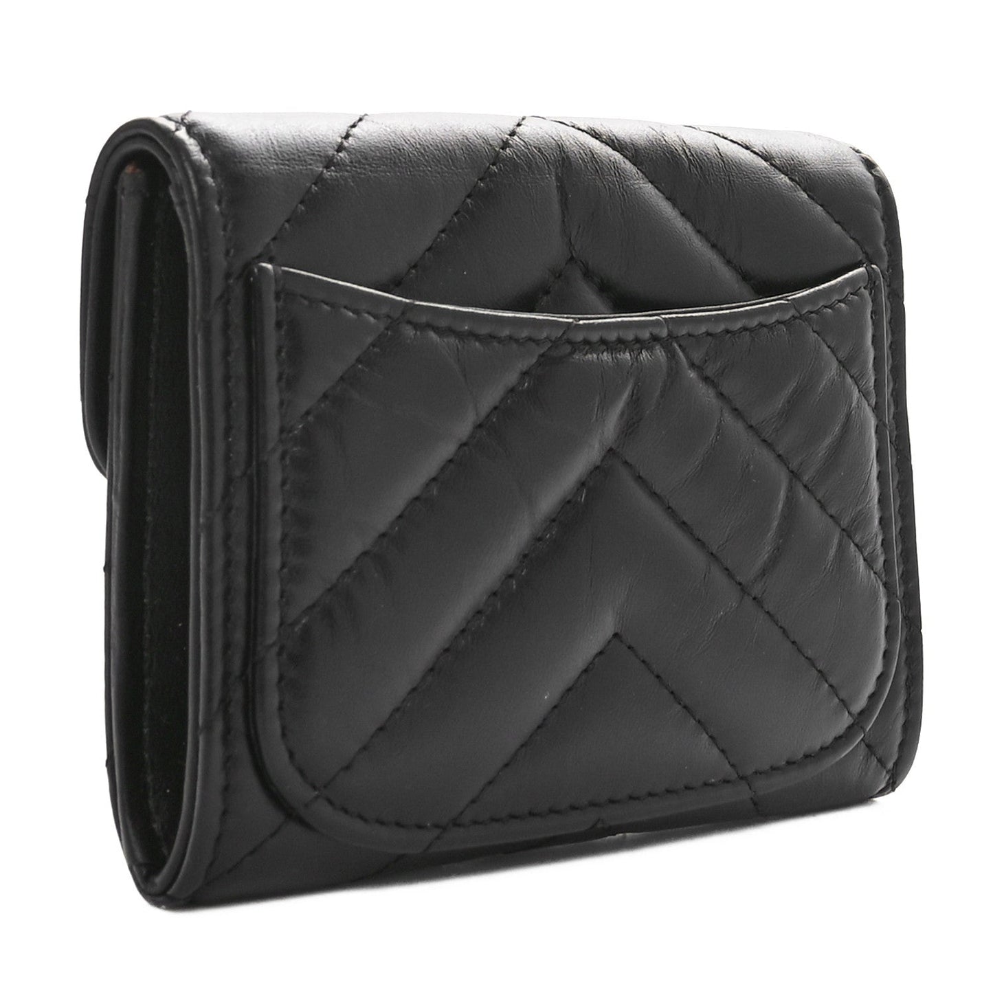 Chanel Aged Calfskin Chevron Quilted Reissue Card Holder Wallet Black