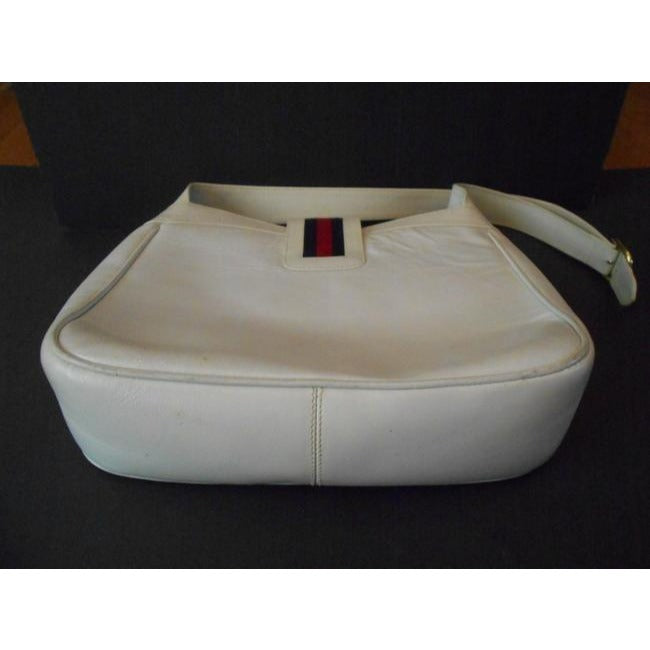 Gucci   White Leather With Red And Blue Striped Accent And Large Gold G