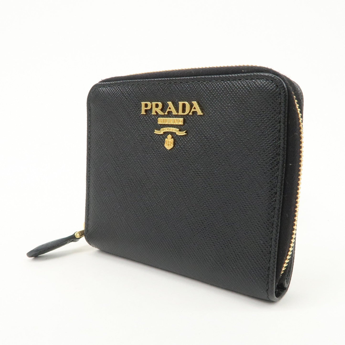 PRADA Logo Saffiano Leather Round Zippy Wallet Black 1MM268