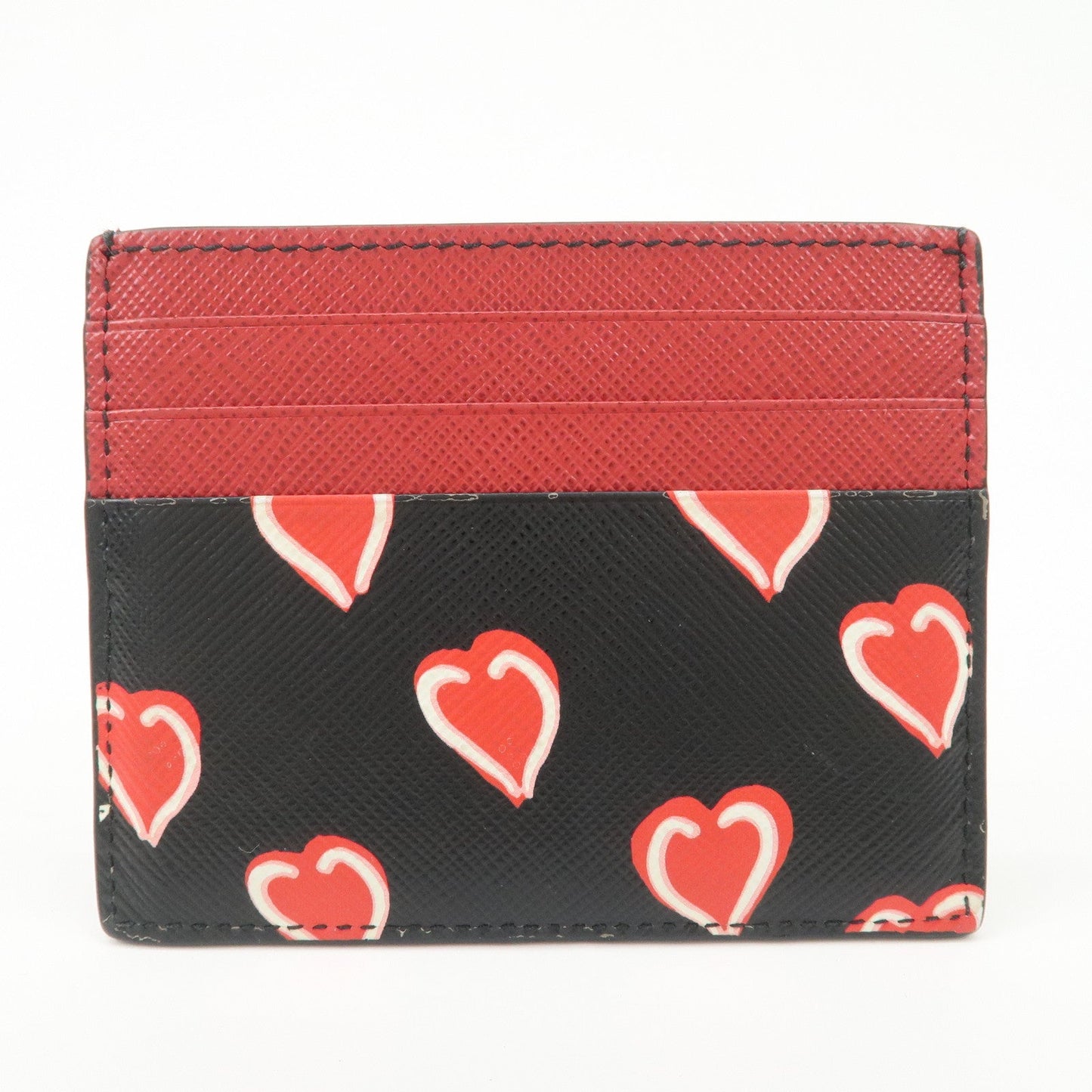 PRADA Saffiano Leather Heart Card Case Black Red White 1MC025