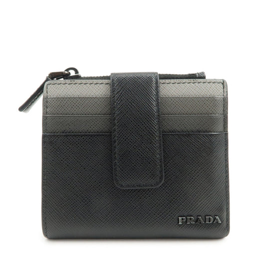 PRADA Logo Saffiano Leather Compact Wallet Black 2MC066
