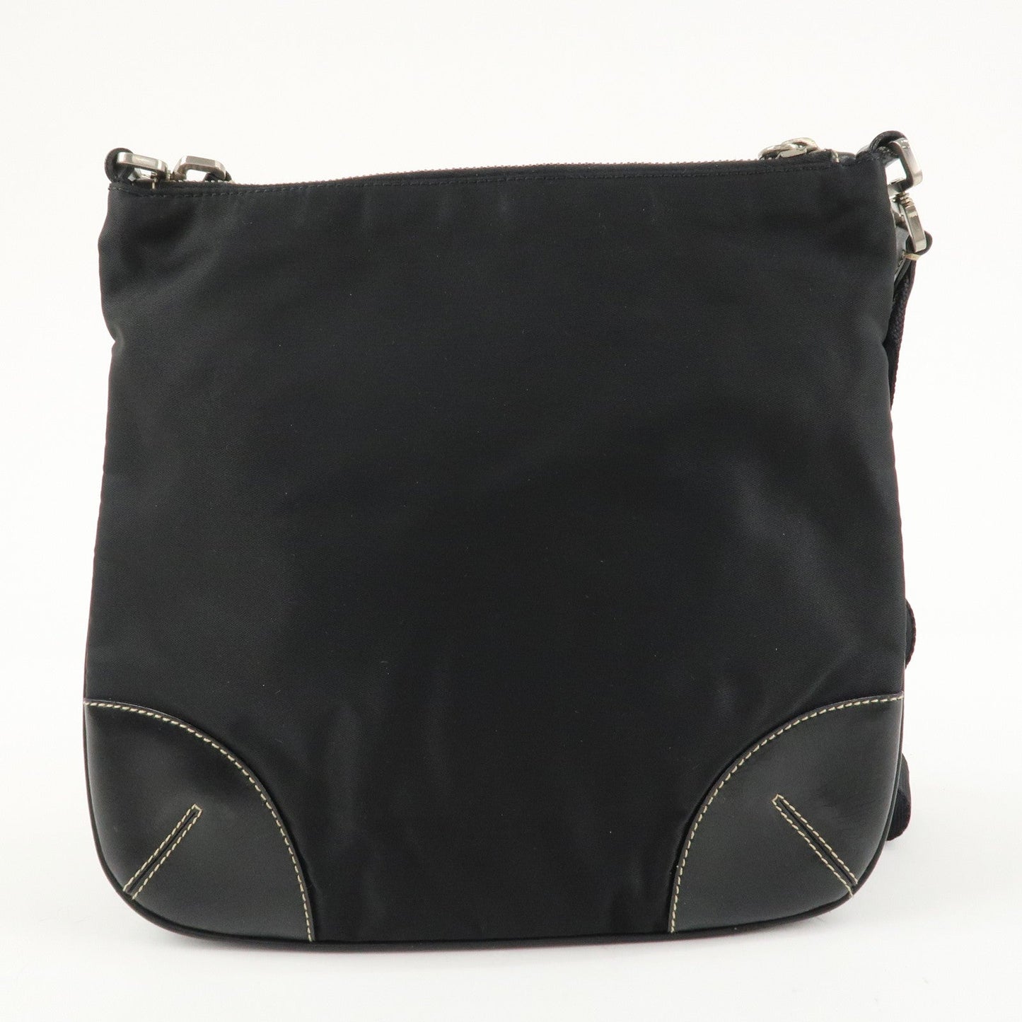 PRADA Triangle Logo Leather Nylon Shoulder Bag Crossbody Bag Black  d