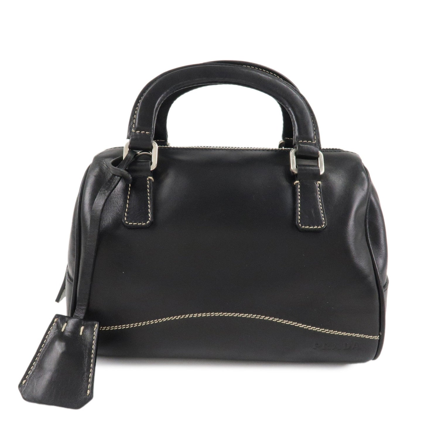 PRADA Leather Mini Boston Bag Hand Bag Black  d