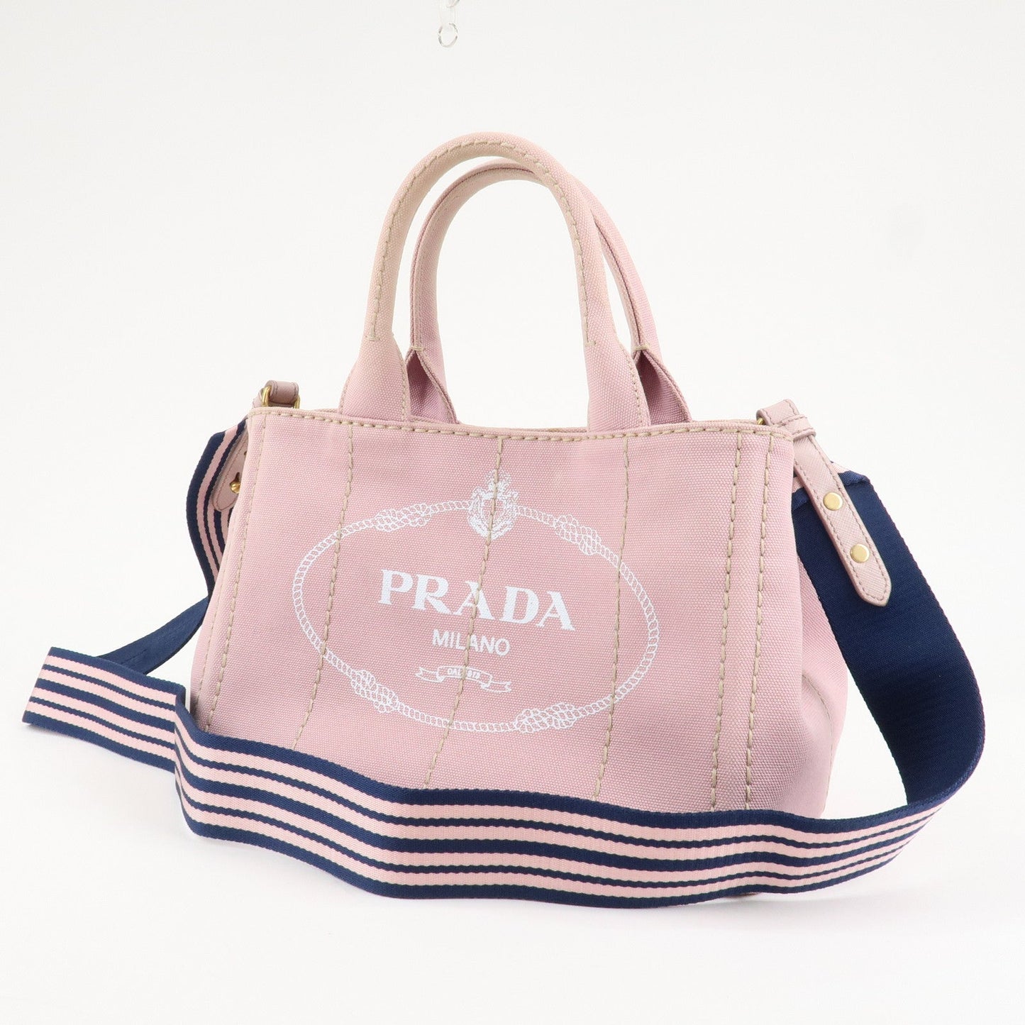 PRADA Canapa Mini Denim Hand Bag Tote Bag Pink 1BG439  d