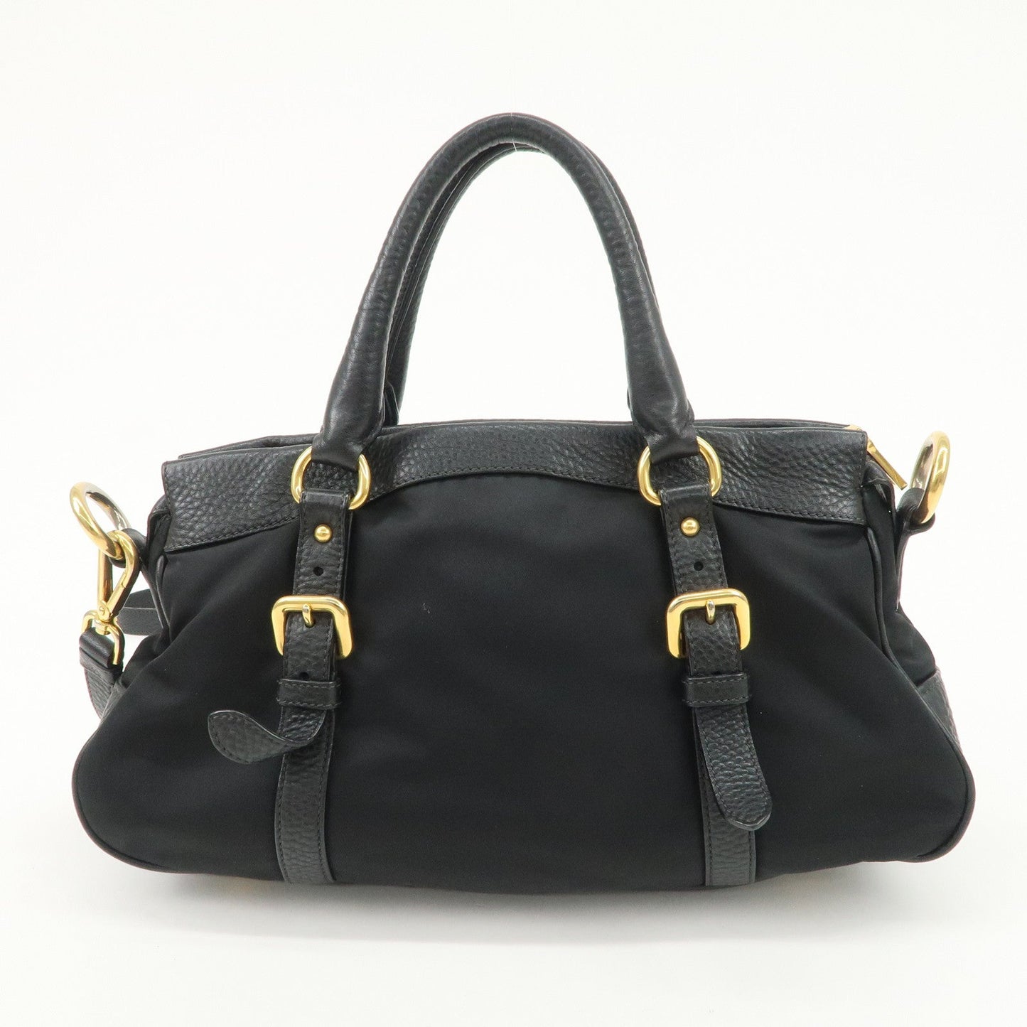 PRADA Nylon Leather 2WAY Bag Hand Bag Shoulder Bag Black BN2032