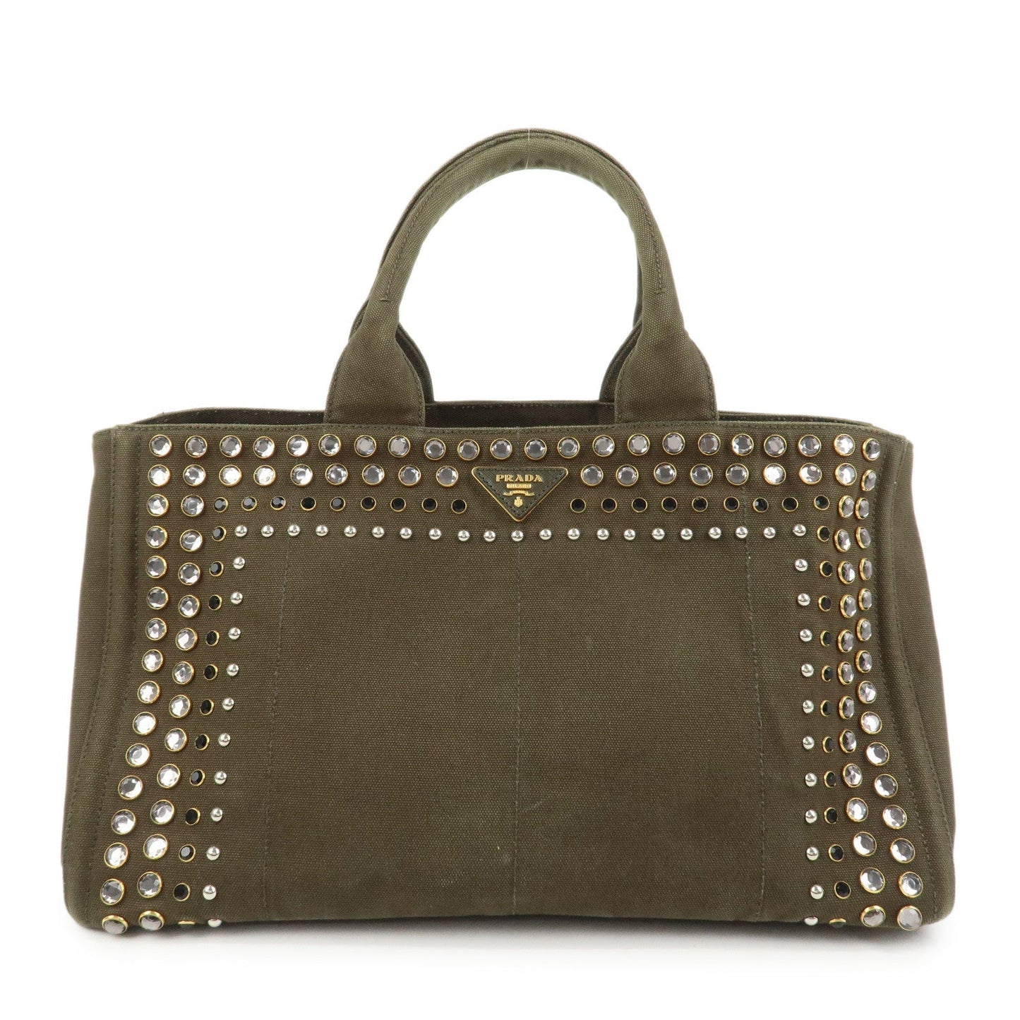 PRADA Triangle Logo Canapa Large Tote Hand Bag Bijou Khaki BN1872