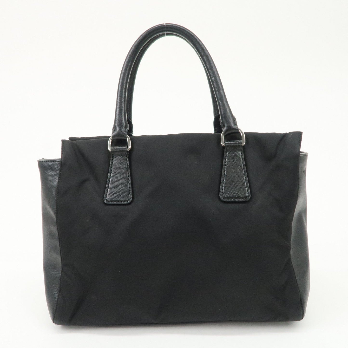 PRADA Triangle Logo Leather Nylon 2Way Bag Hand Bag Black Gold HDW  d