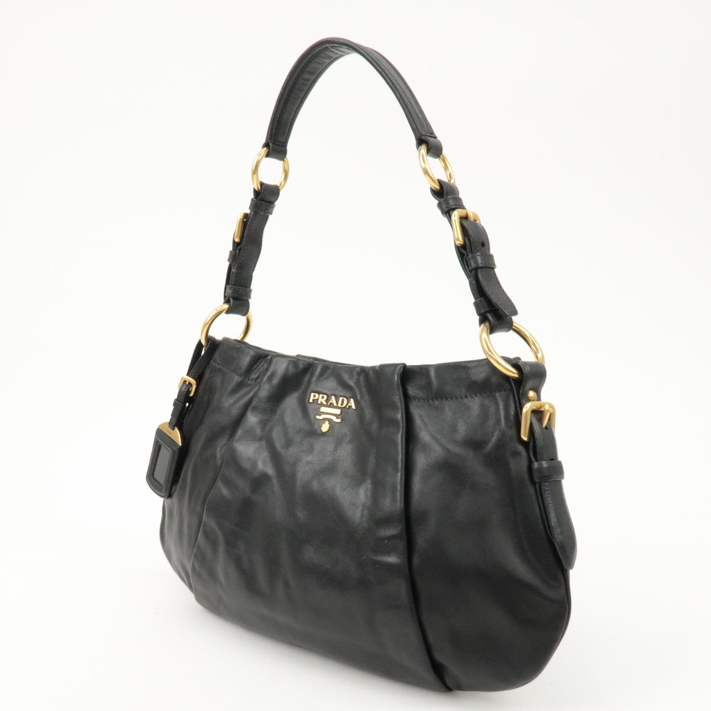 PRADA Logo Leather Shoulder Bag Hand Bag Black BR4930  d