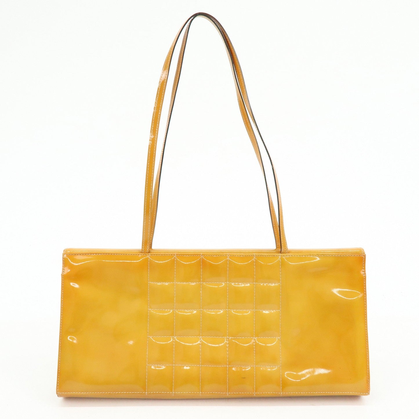 CHANEL Chocolate Bar Patent Leather Shoulder Bag Hand Bag Orange