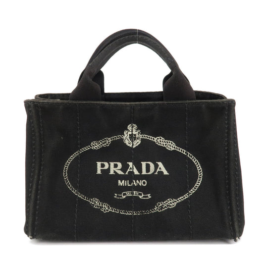 PRADA Logo Canapa Mini Canvas Tote Bag Hand Bag Black BN2439  d