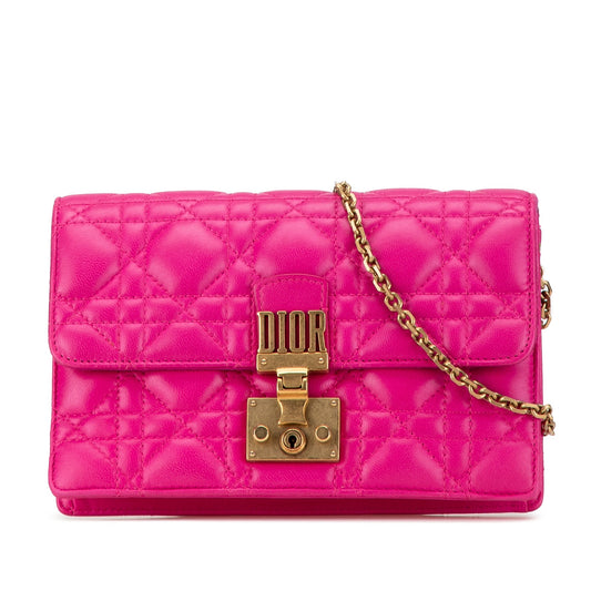 Pink Dior Lambskin Cannage DiorAddict Wallet on Chain Crossbody Bag