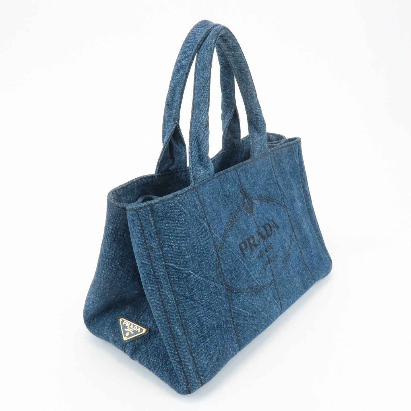 PRADA Triangle Logo Canapa Canvas Denim Hand Bag Navy B1877B  d