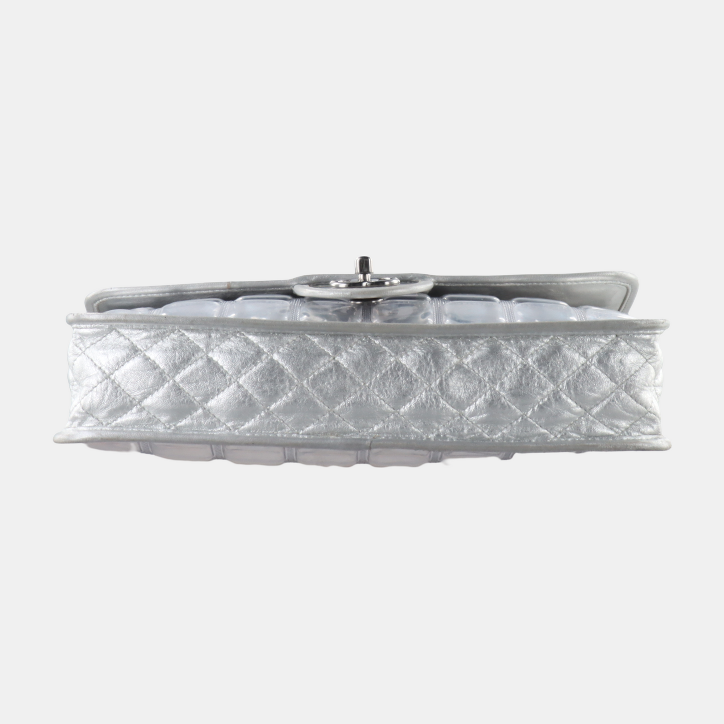 Chanel Ice Cube Chocolate Bar Classic Flap Metallic Silver PVC with Leather