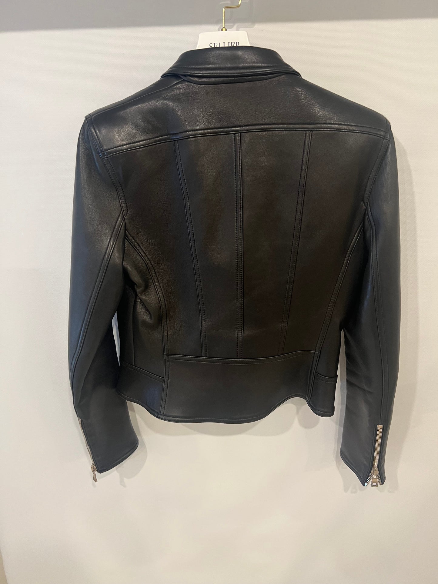 Balmain Black Leather Jacket with Silver Zippers Detail Size FR 40 (UK 12)
