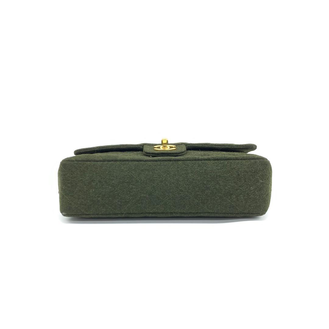 Chanel Classic Flap Khaki Green Wool   Double Flap Bag 24k Gold Hardware
