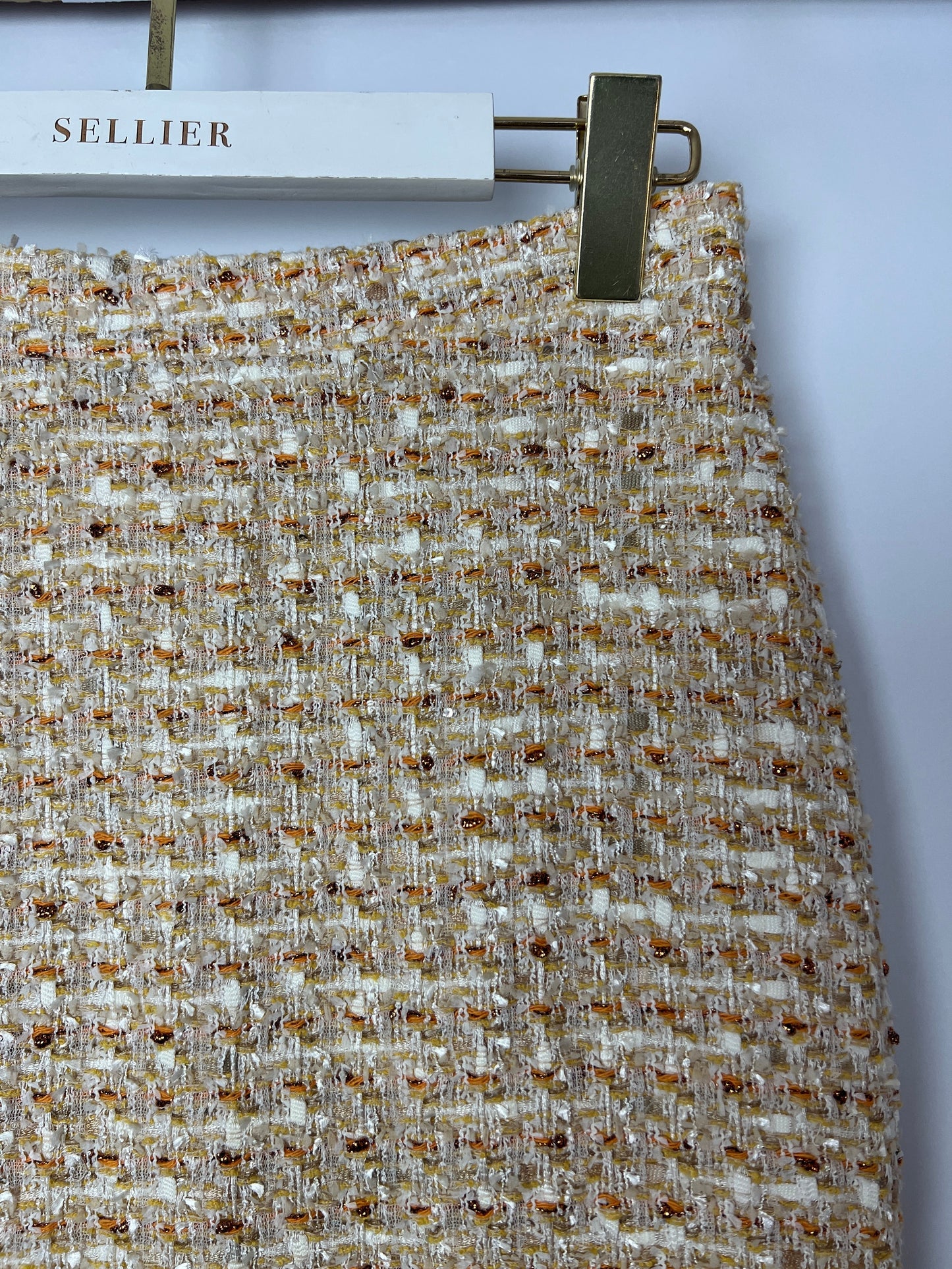 Alessandra Rich Beige, Yellow and Orange Tweed Midi Skirt Size IT 40 (UK 8)