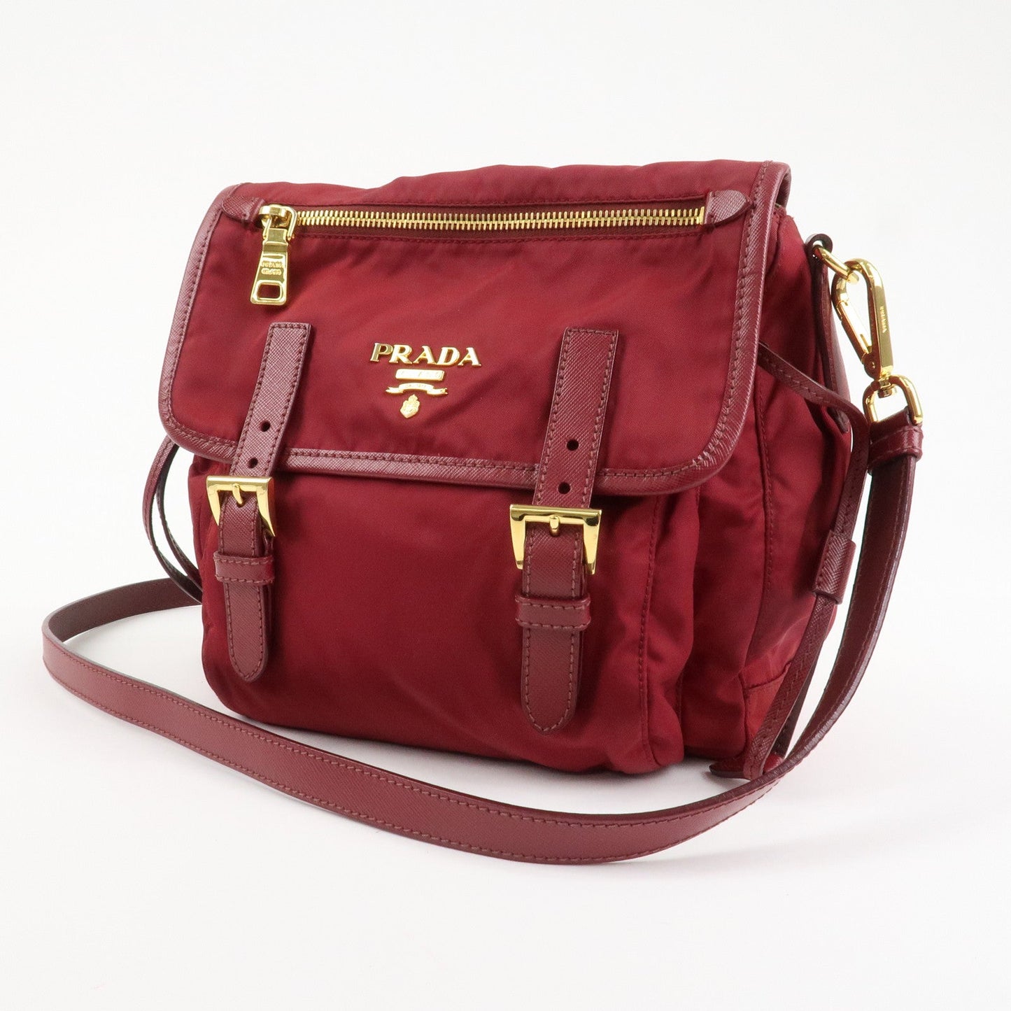 PRADA Logo Nylon Leather Shoulder Bag Crossbody Bag Bordeaux BT0692  d
