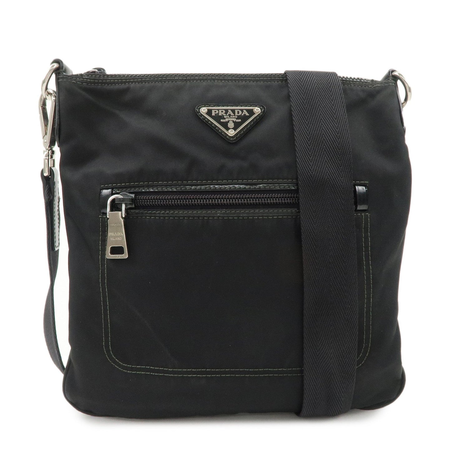 PRADA Triangle Logo Nylon Patent Leather Shoulder Bag Black  d