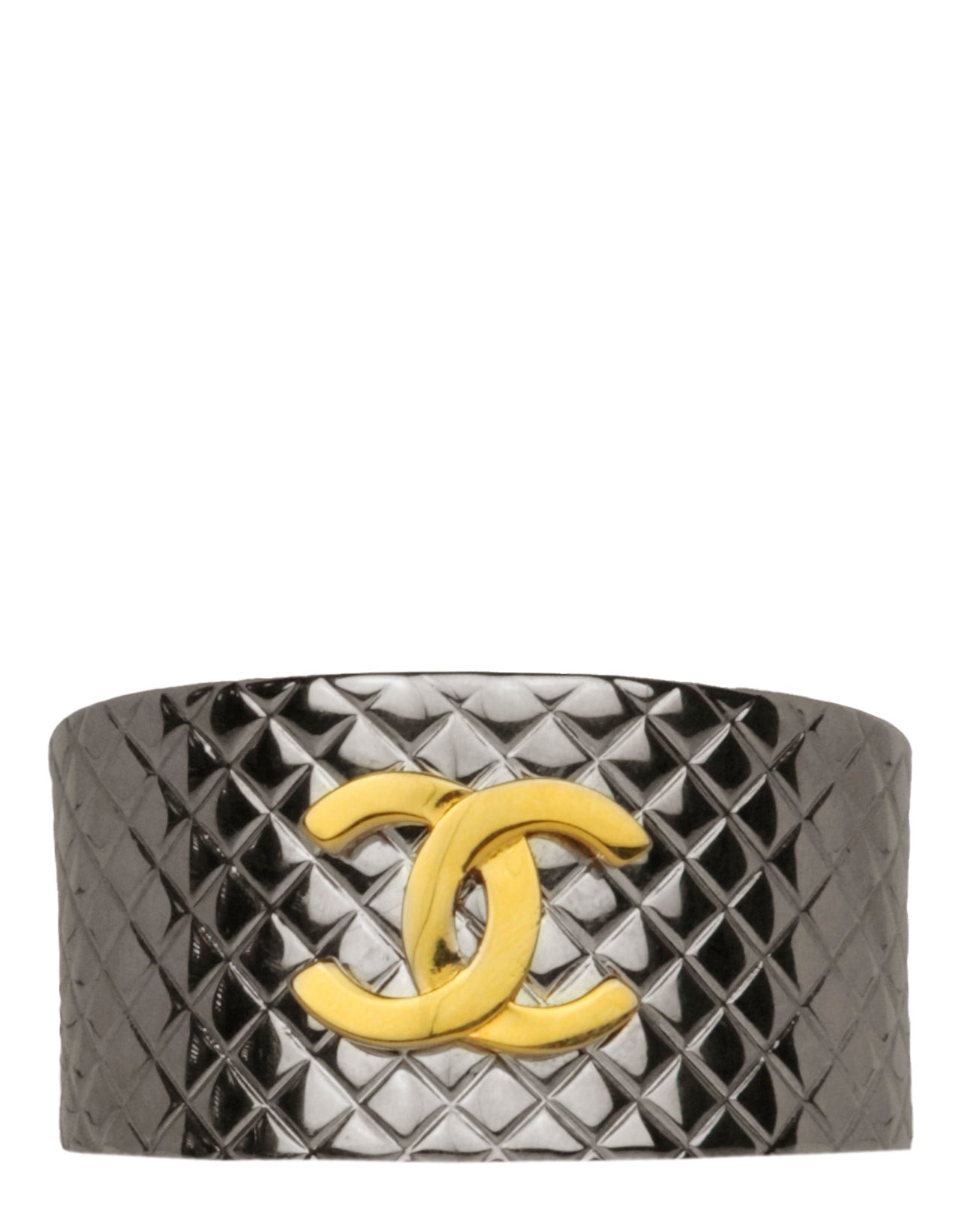 Chanel '90s Silver   Quilted CC Cuff Bracelet