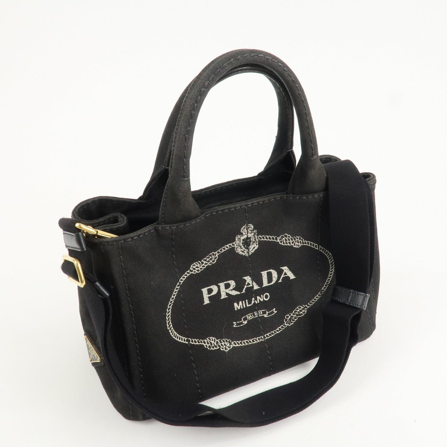 PRADA Canapa Mini Canvas 2Way Hand Bag Tote Bag Black 1BG439  d
