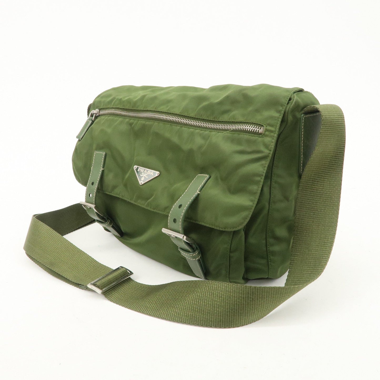 PRADA Triangle Logo Nylon Shoulder Bag Crossbody Bag Green  d