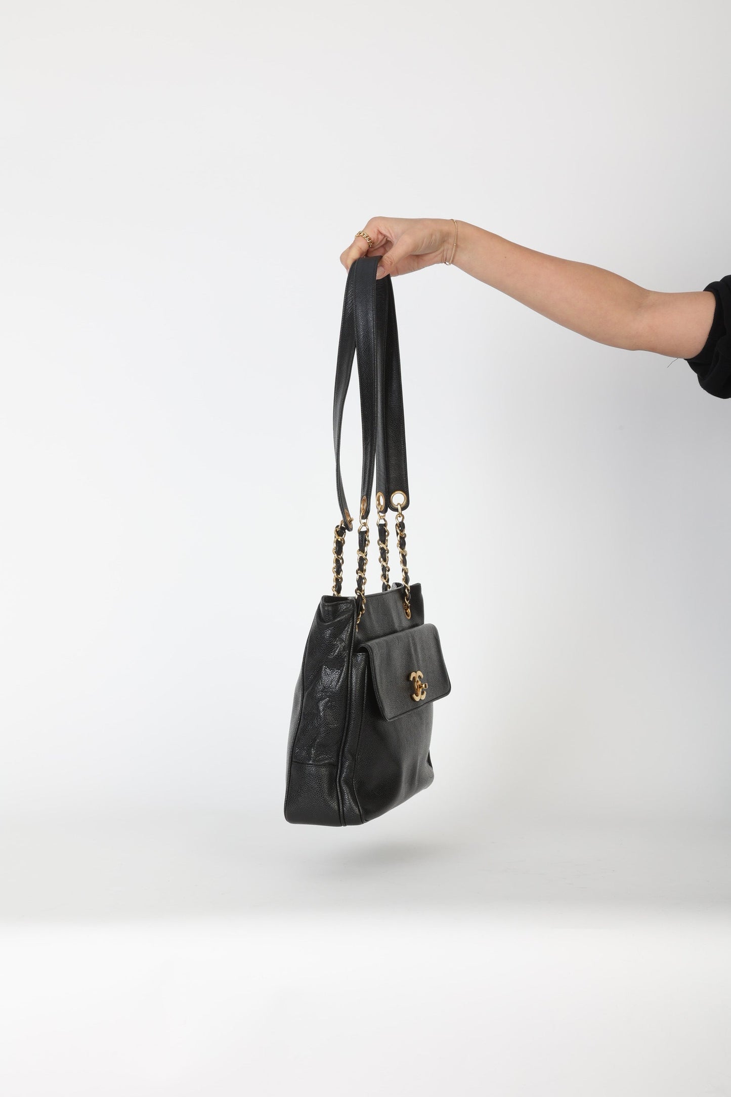 Chanel 1991 Double-Sided Caviar Turnlock Tote