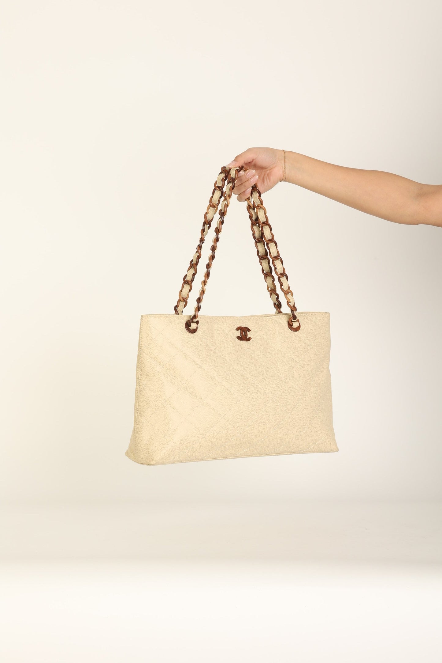 Chanel 2000 Caviar Wood Chain Tote