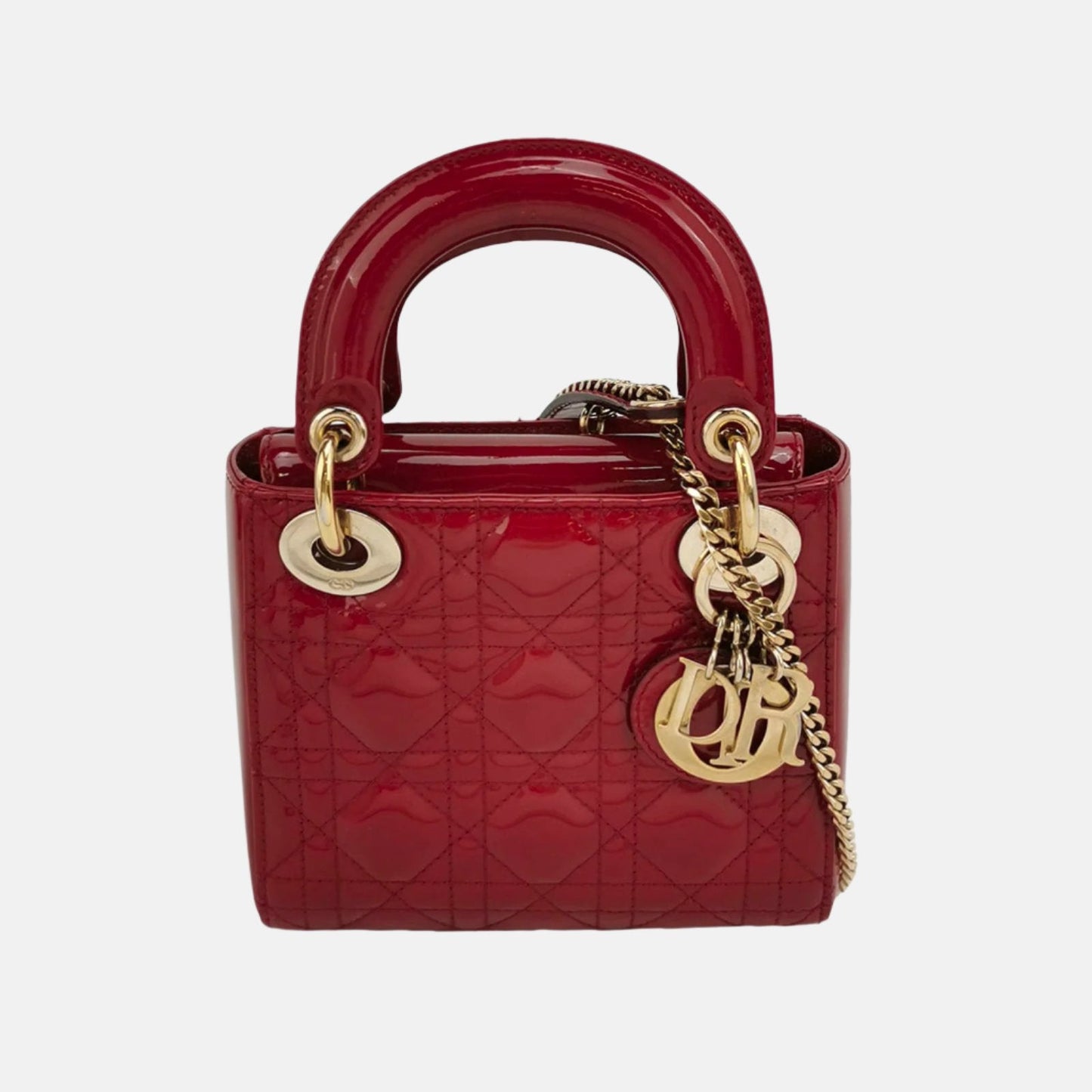 Lady Dior Mini Handbag Red Patent Leather Gold-tone Leather and Chain Strap