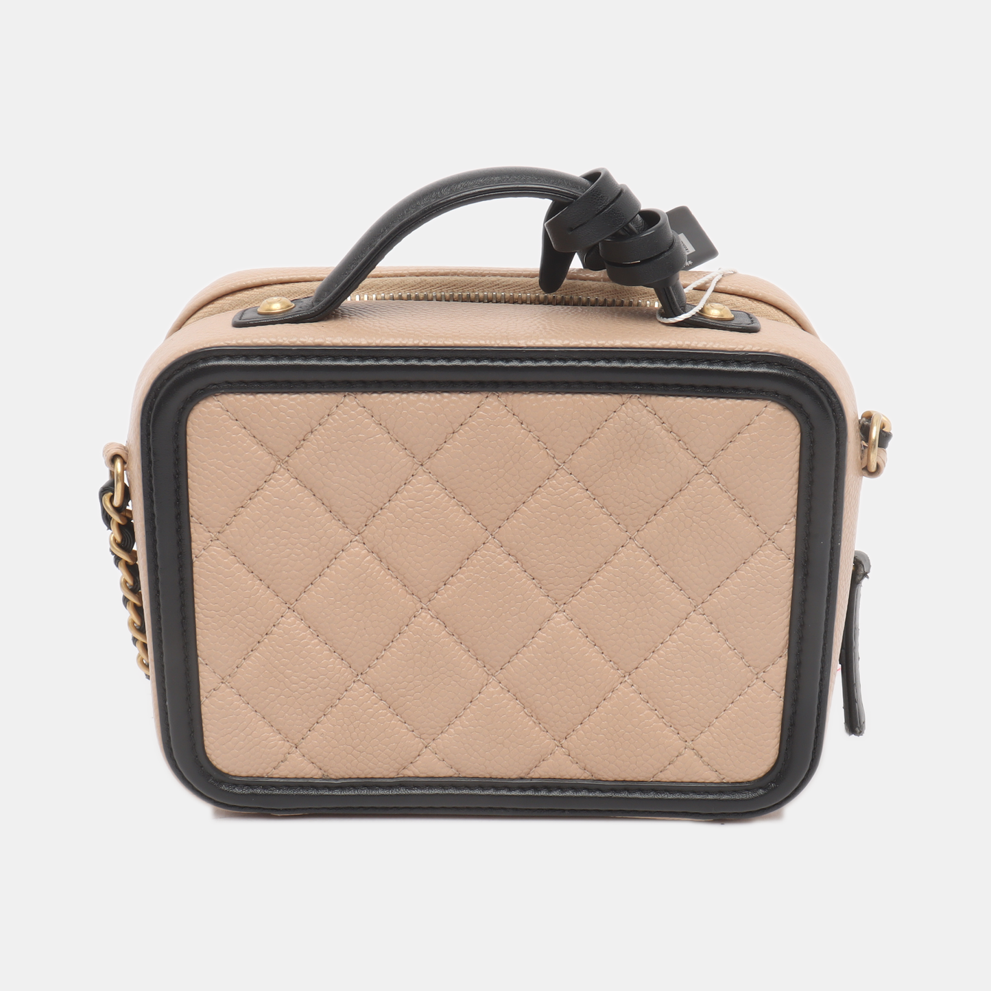 Chanel Filigree Mini Vanity Case Caviar Leather Beige with Black Trim, 2018-2019